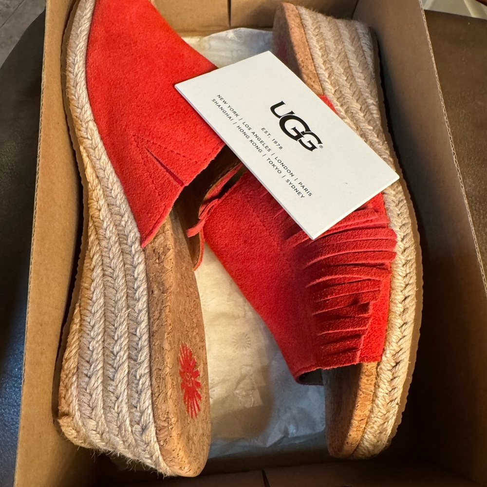 UGG Vibrant Red Suede Fringe Espadrilles